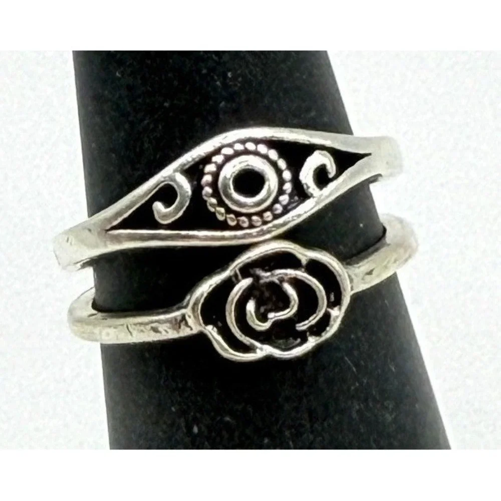 Black‎ Rose & Swirl Ring Size 5.5 Boho Stackable Set Dainty Minimalist
